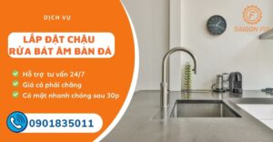 lắp đặt chậu rửa bát âm bàn đá